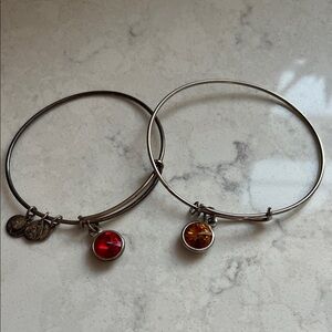 Alex and Ani Silver Bracelets with Red and Orange Charms